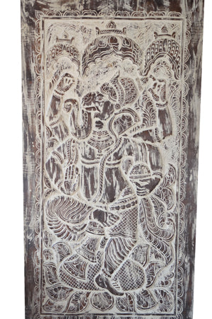 Vintage Whitewash Ganesha Wall Sculpture, Custom Door 84x41