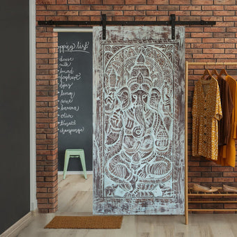 Vintage Carved Wall Art Blue Ganesha Accent Wall Decor Panel