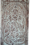 Ganesha Seated on Lotus Sliding Barndoor, Handcarved Wall Art, 84x41