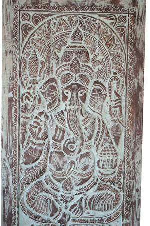 Ganesha Seated on Lotus Sliding Barndoor, Handcarved Wall Art, 84x41