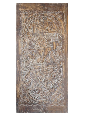 Krishna Wall Art Sculpture, Govardhana Krishna, Vintage Door 84x41