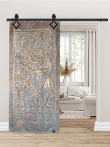  Krishna Carved Door, Bluewash Wall Art, Custom, Barndoor 84x41