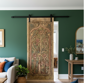 Vintage Carved Tree of Life Barn Door - Colorful Reclaimed Wood Wall Panel