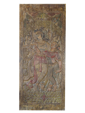 Krishna Radha Carving Barn Door Panel, Vintage Sliding Door 96x40