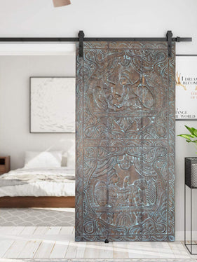 Kama Sutra Carved Door, Custom Unique Artistic Barn Door 72x35