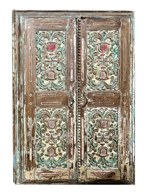 Antique Indian Jharokha window, Carved Window Shutter Wall Decor 26x44