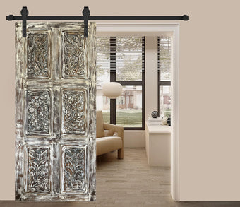 Vintage Carved Door Whitewash Floral Sliding Door Reclaimed wood statement door 84