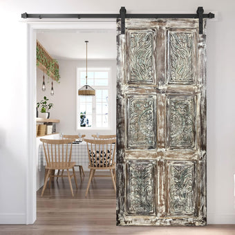 Vintage Carved Wood Sliding Barn Door Farmhouse Style Door statement door 84x36