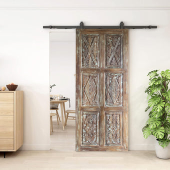 Vintage Carved Wood Sliding Barn Door Farmhouse Style Decor, 84x36
