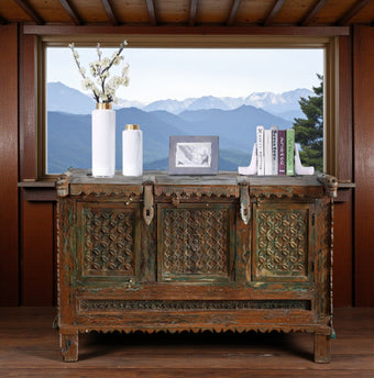Antique Indian Damchiya Chest – Carved Sideboard Console Table