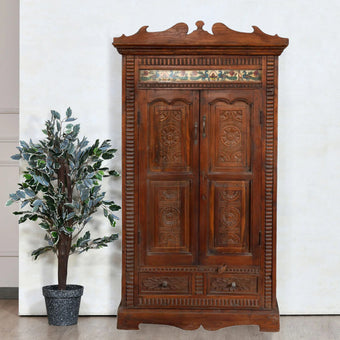 Antique Armoire Vintage Colonial Style Carved Cabinet 71x41