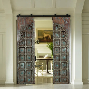 Vintage Rustic Blue Antique Doors Carved Wood Farmhouse Doors 81