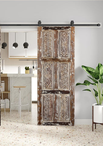 Vintage Carved Wood Double Doors Farmhouse Sliding Barn Doors 96