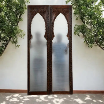 Vintage Hand Carved Arch Door Wood Frosted Glass Farmhouse Doors 96x48