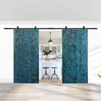 Blue Lotus Mandala Carved Sliding Barn Door Wall Art Decor Headboard 80x36