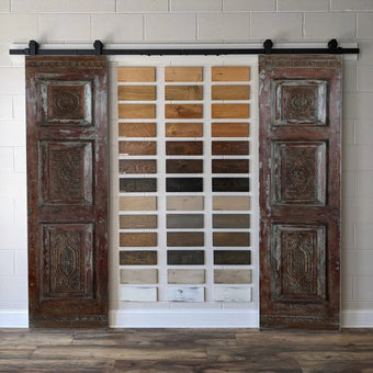 Antique Carved Wood Door Brass Studs Vintage Teak Double Door Panel 80