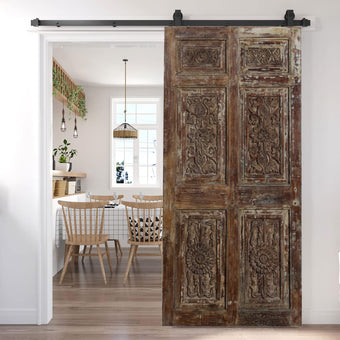 Decorative Vintage Carved Single Door Teak Wood Spanish Barndoor 80x39