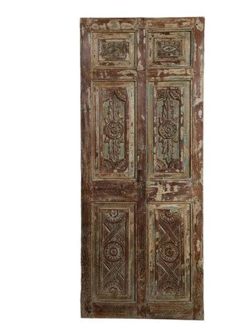 Vintage Carved Wood Door Whitewash Floral Statement Sliding Barndoor French Style 80x33