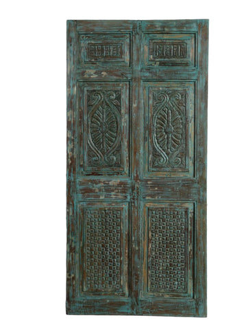 Vintage Blue Carved Wood Sliding Barndoor interior Doors Mexican Style Doors 80x38
