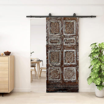Vintage Whitewash Carved Doors Floral Carved Single Door Interior Sliding Barndoor 80x35