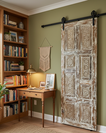 Reclaimed Wood Vintage Carved Barn Door Farmhouse Statement Door