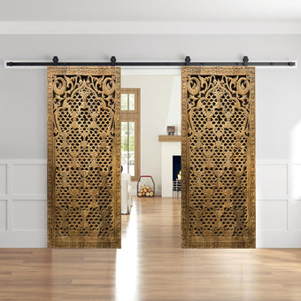 Moroccan Style Lattice Carved Door Wooden Vintage Sliding Double Doors,80