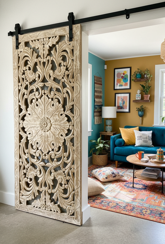 Lattice Carved Door Vintage Wood Barn Door Luxury Interior Room Divider