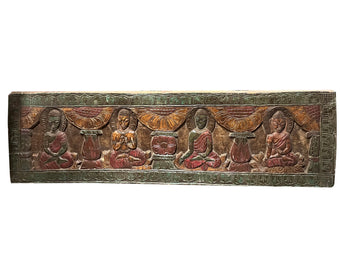 Antique Wall Sculpture Buddha Wall Art Panel Wood Carved Headboard 72x18