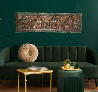 Antique Wall Sculpture Buddha Wall Art Panel Wood Carved Headboard 72x18