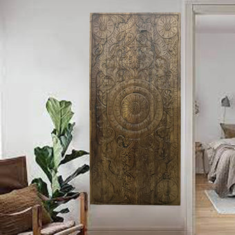 Vintage Farmhouse Wall Decor Lotus Carved Wood Headboard