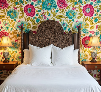 Antique Indian Carved King Headboard Intricate Floral Bed Headboard Rustic Decor