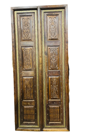 Vintage Indian Temple Doors – Ornate Hand-Carved Om Double Doors | Sacred Entryway