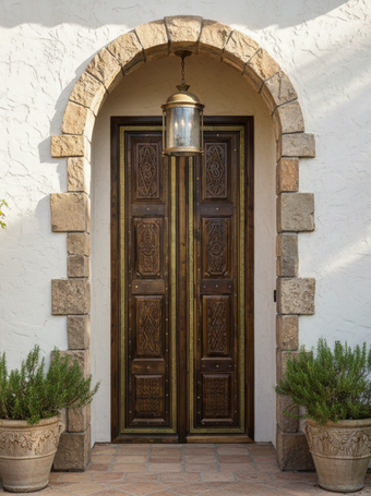 Antique Indian Temple Door Ornate Rustic Hand Carved Om Double Doors