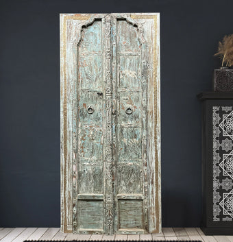 Antique Distressed Door Rustic Farmhouse Carved Barn Door