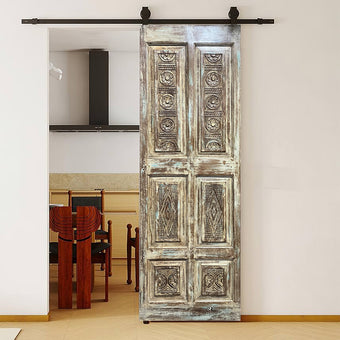 Authentic Antique Carved Door Floral Single Statement Barn Door