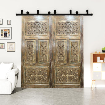 Mahal Carved Doors Vintage Barn Door Floral Wooden Rustic Door