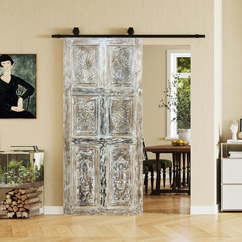 Whitewash Floral Statement Door Reclaimed Wood Interior Rustic Door