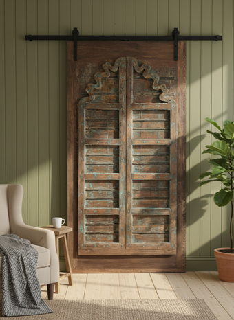 Antique Indo Spanish Door Panels Scallop Arch Teak Exterior Double Doors