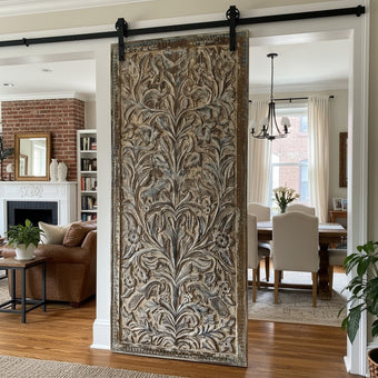 Vintage Carved Door Tree Of Life Whitewash Wall Art Sliding Barn Door