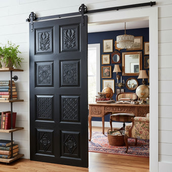 Vintage Black Carved Door Vintage Rustic Sliding Barndoor 80x36