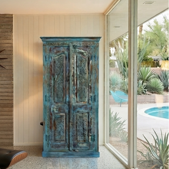 Antique Blue Carved Armoire