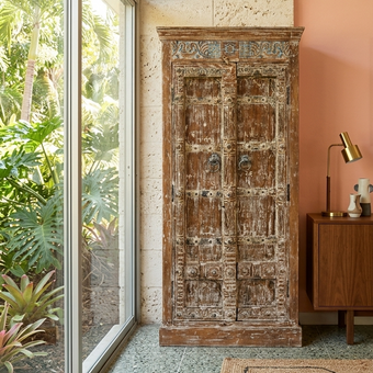 Antique Rustic Carved Armoire