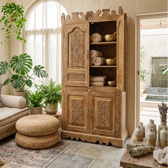 Antique Carved Armoire 4 Door Cabinet Ornate Accent Furniture 77x38