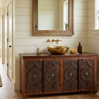 Antique Carved Lotus Sideboard Buffet