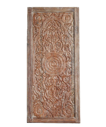 Antique Lotus Hand-Carved Sliding Barn Door – Solid Wood Statement Doors 80x36