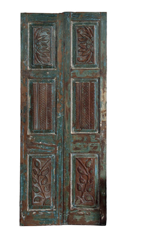 Vintage Carved Door Blue Floral Sliding Barn Door Statement Doors