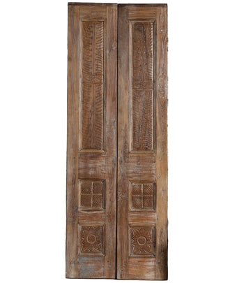 Vintage Carved Double Doors Floral Reclaimed Wood Sliding Closet Door