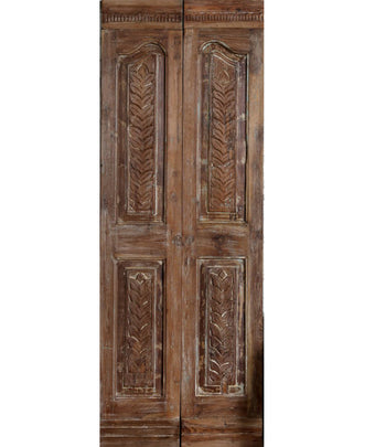 Vintage Floral Carved Double Doors Rustic Farmhouse Pantry Barndoor