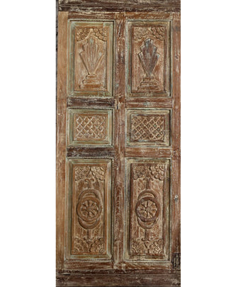Antique Carved Single Door Distressed Wood Hinged or Barn Door
