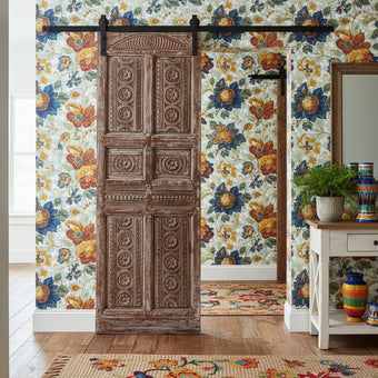 Vintage Carved Door Reclaimed Wood Floral Single Barn Door